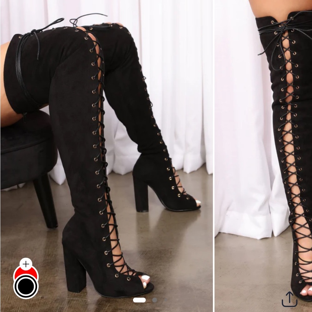 Fashion Nova Black Lace-Up High Heel Boots